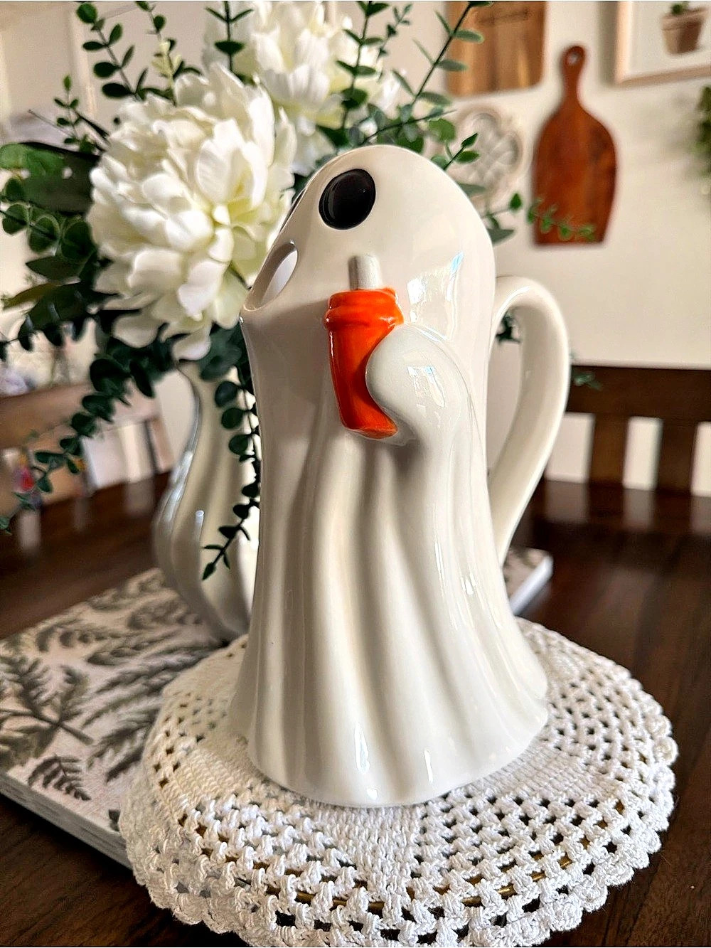 Threshold Halloween Stoneware Ghost Beverage Pitcher White & Orange